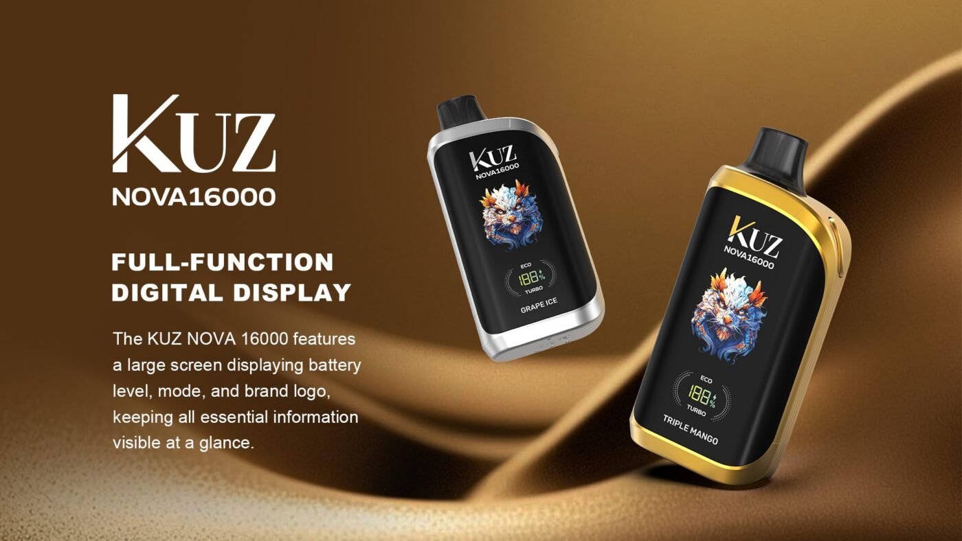 Macro view of KUZ NOVA 16000 smart screen showing battery percentage and ECO TURBO modes
